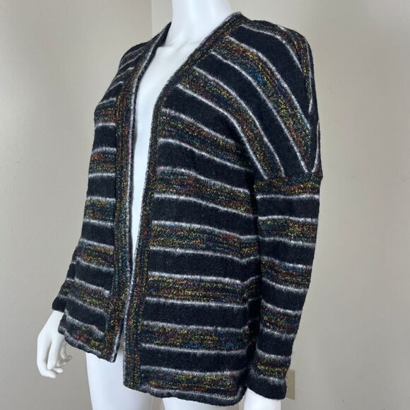 Modcloth Women Size M Blue Eyelash Stripped Open Front Pullover Cardigan Sweater - Picture 4 of 14
